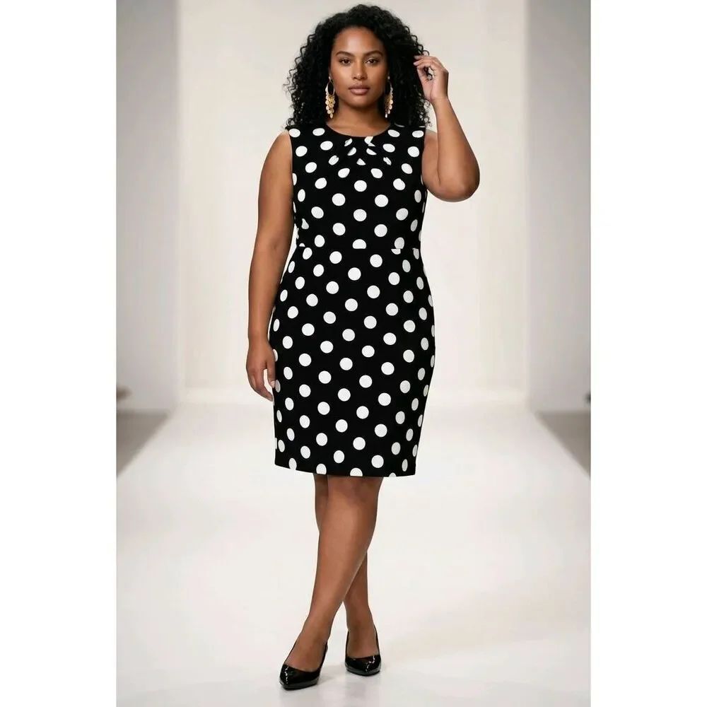 🔹️Studio I Black & White Polka Dot Print Sleeveless Dress Size 10